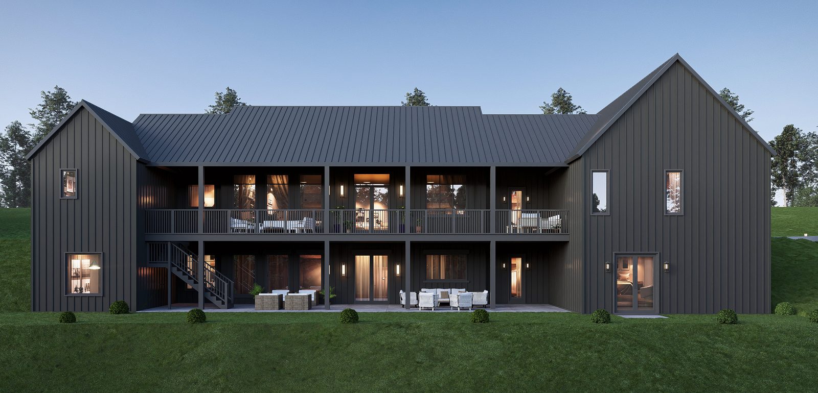 Rear elevation with double covered porches